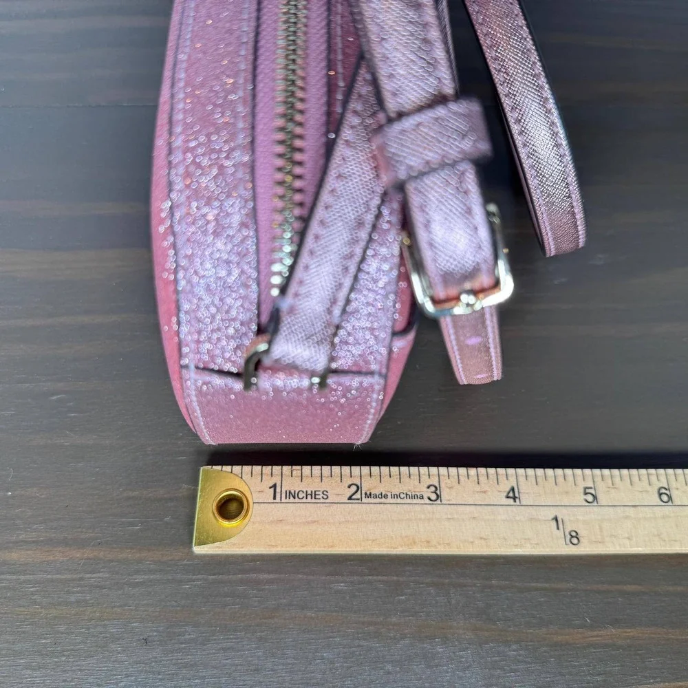 Kate Spade Crossbody Bag Glimmer Pink Glitter Oval Camera‎ Bag Small NWT